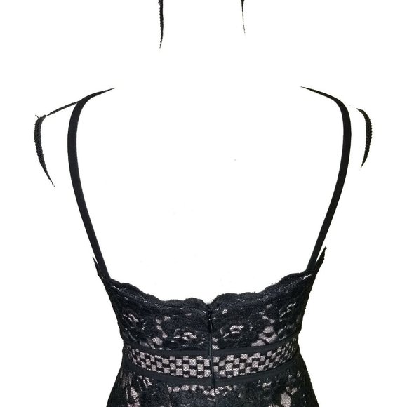 Morgan & Co Floral Black Lace Nude Bodycon Sleeveless Knee Length Dress Size 5 - Picture 5 of 7